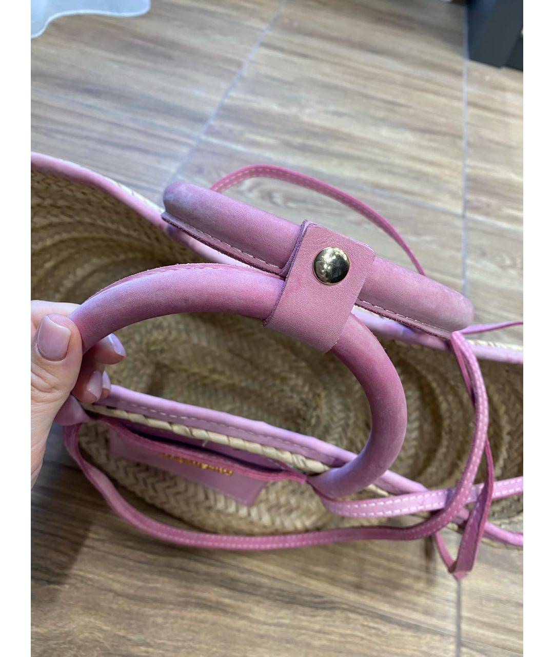 JACQUEMUS Розовая пелетеная пляжная сумка, фото 4