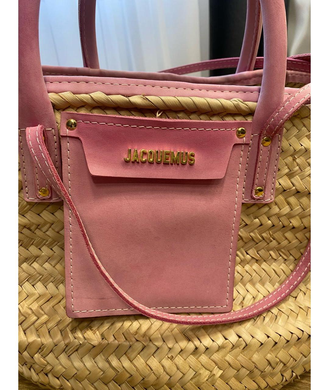 JACQUEMUS Розовая пелетеная пляжная сумка, фото 3