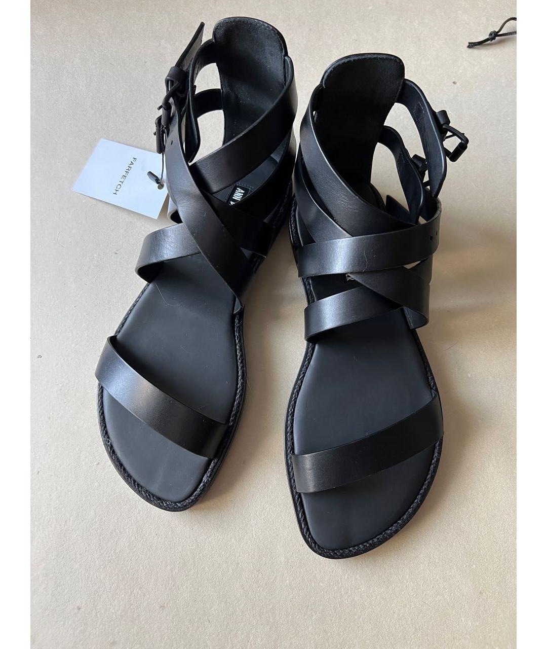 ANN DEMEULEMEESTER Черные кожаные сандалии, фото 6