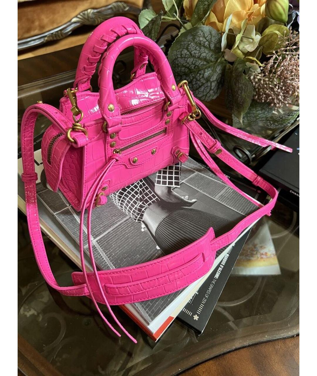 BALENCIAGA Розовая кожаная сумка с короткими ручками, фото 6