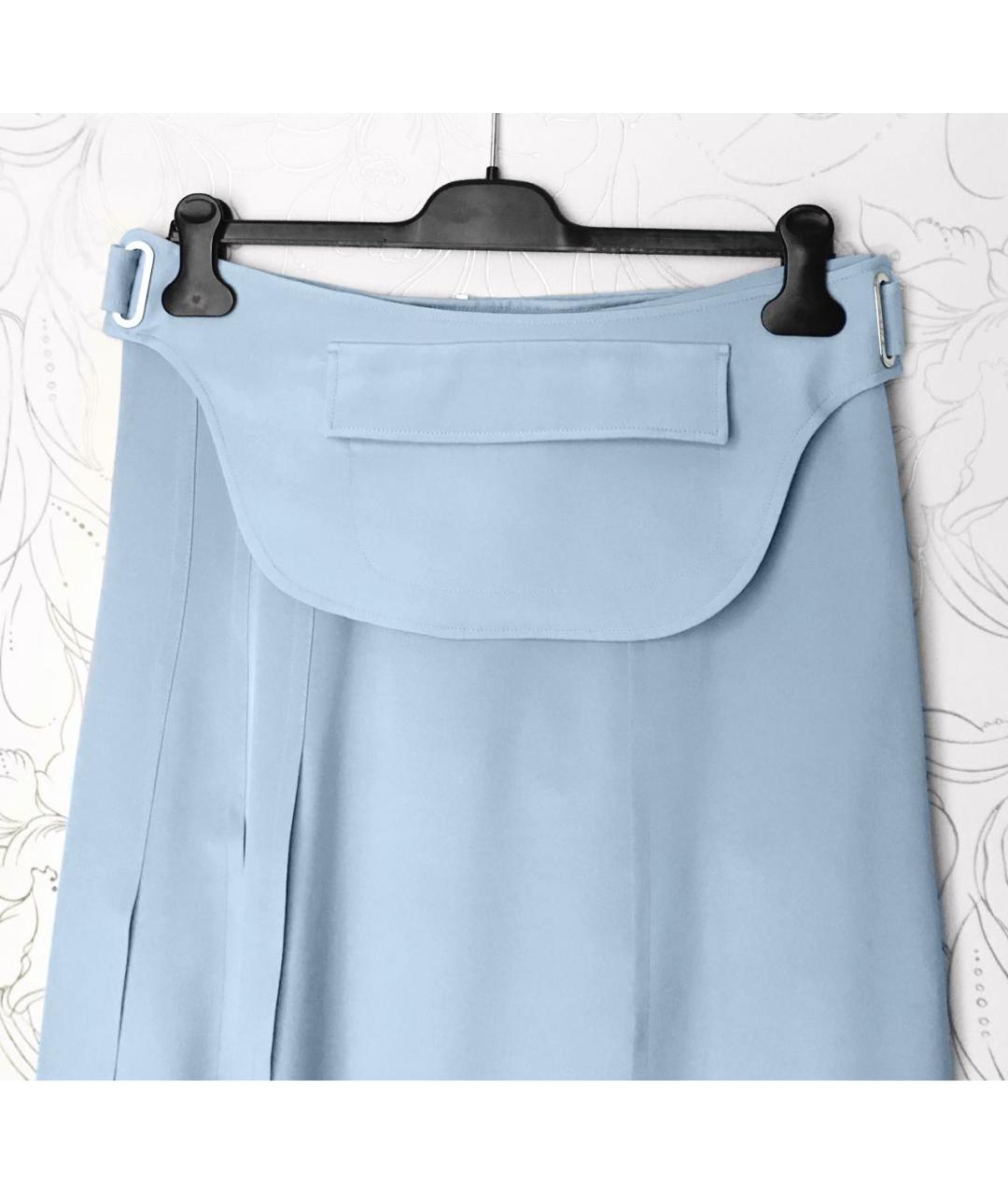 SPORTMAX Голубая шелковая юбка миди, фото 4