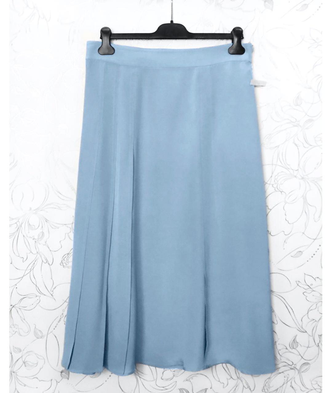 SPORTMAX Голубая шелковая юбка миди, фото 3