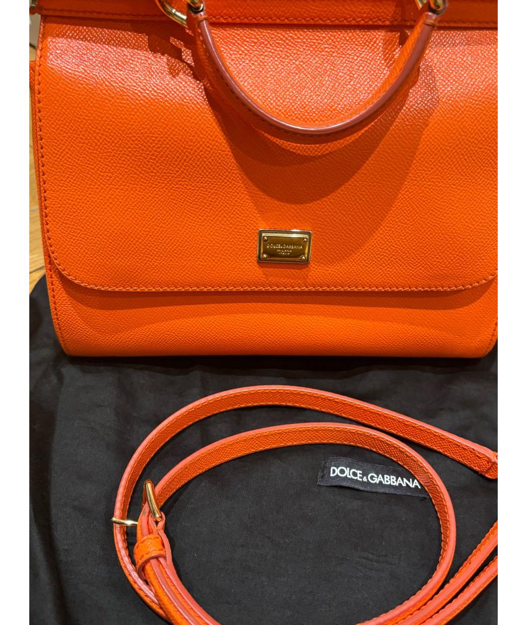 DOLCE&GABBANA Оранжевая кожаная сумка с короткими ручками, фото 5