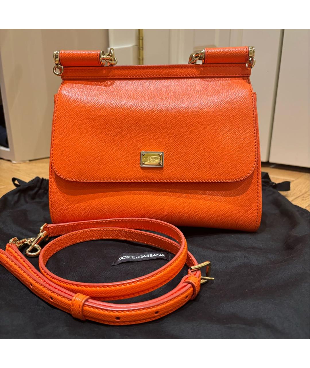 DOLCE&GABBANA Оранжевая кожаная сумка с короткими ручками, фото 6