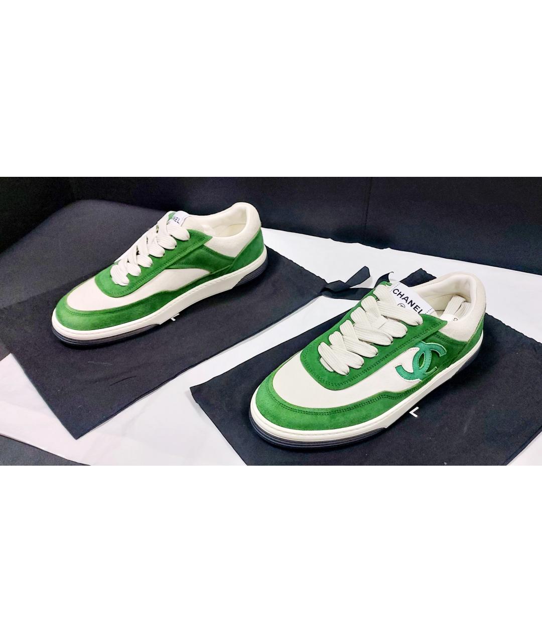 CHANEL PRE-OWNED Зеленые замшевые кроссовки, фото 4