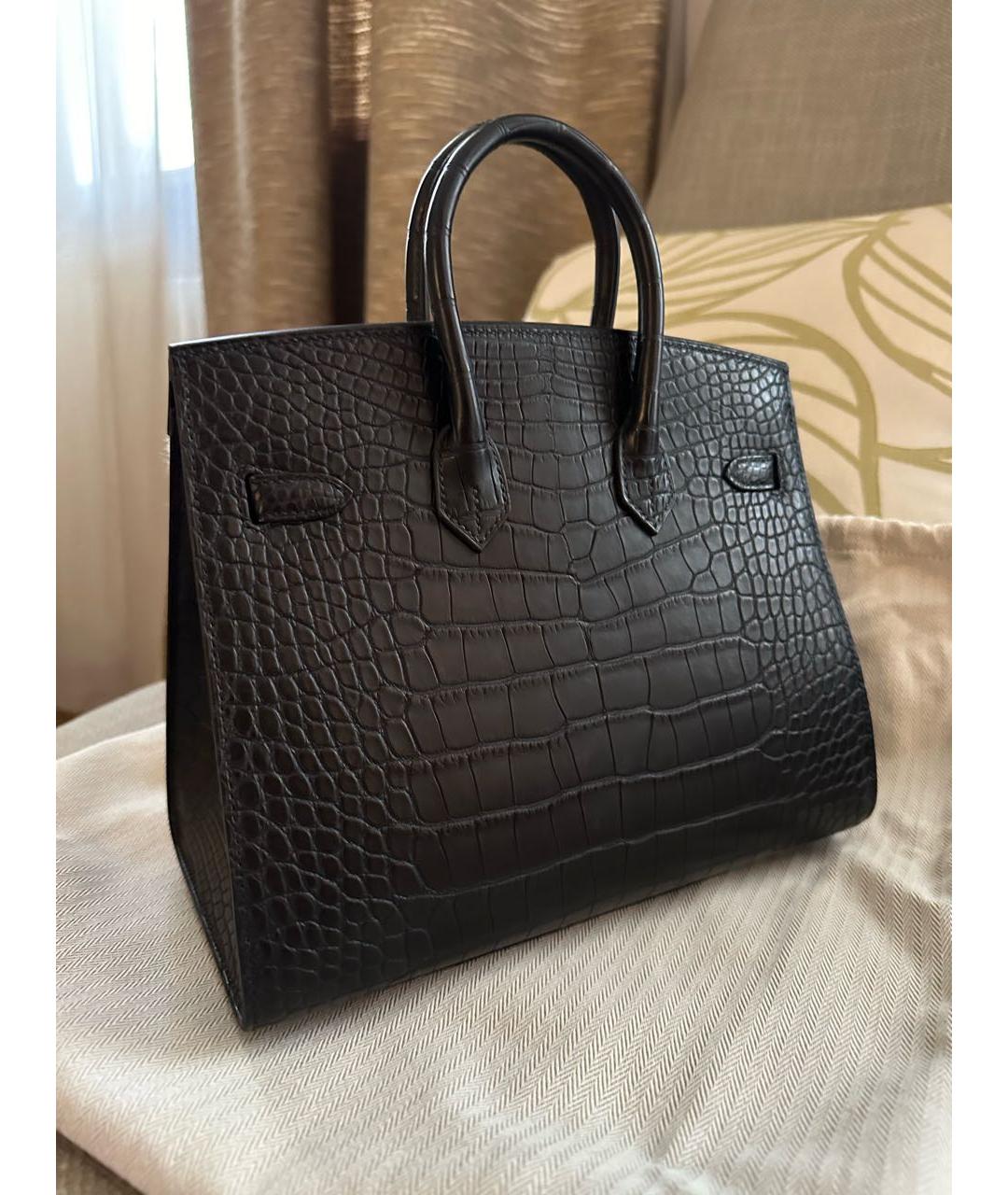 HERMES Черная сумка с короткими ручками из экзотической кожи, фото 3