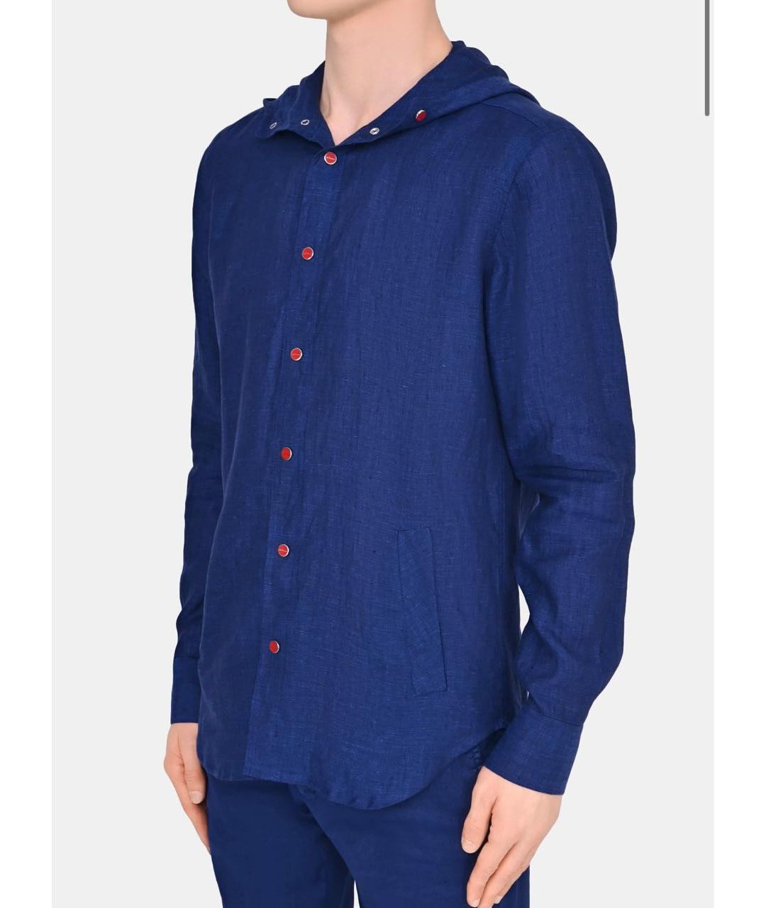 KITON Синяя льняная кэжуал рубашка, фото 3