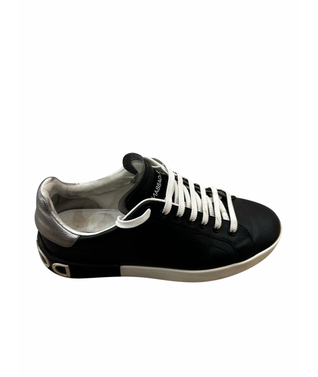 DOLCE&GABBANA Черные кожаные низкие кроссовки / кеды, фото 1