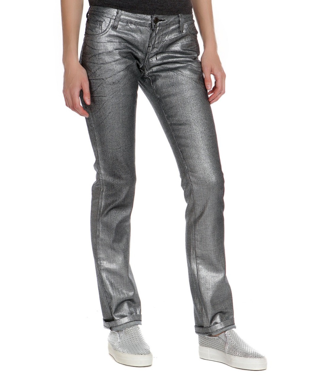JOHN RICHMOND Серебряные хлопковые прямые джинсы, фото 6