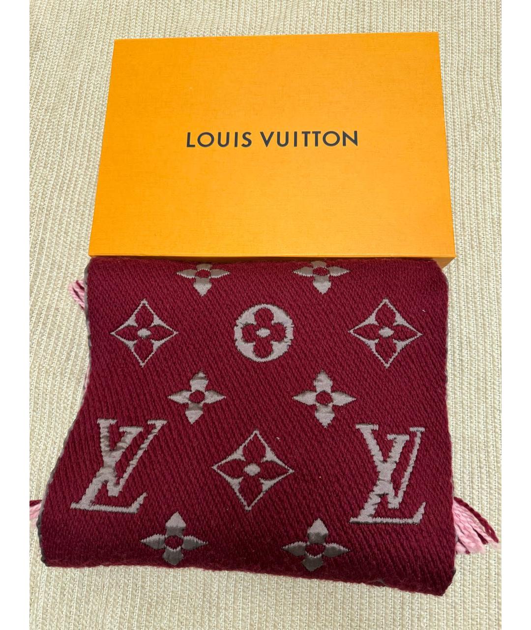 LOUIS VUITTON Бордовый шерстяной шарф, фото 3