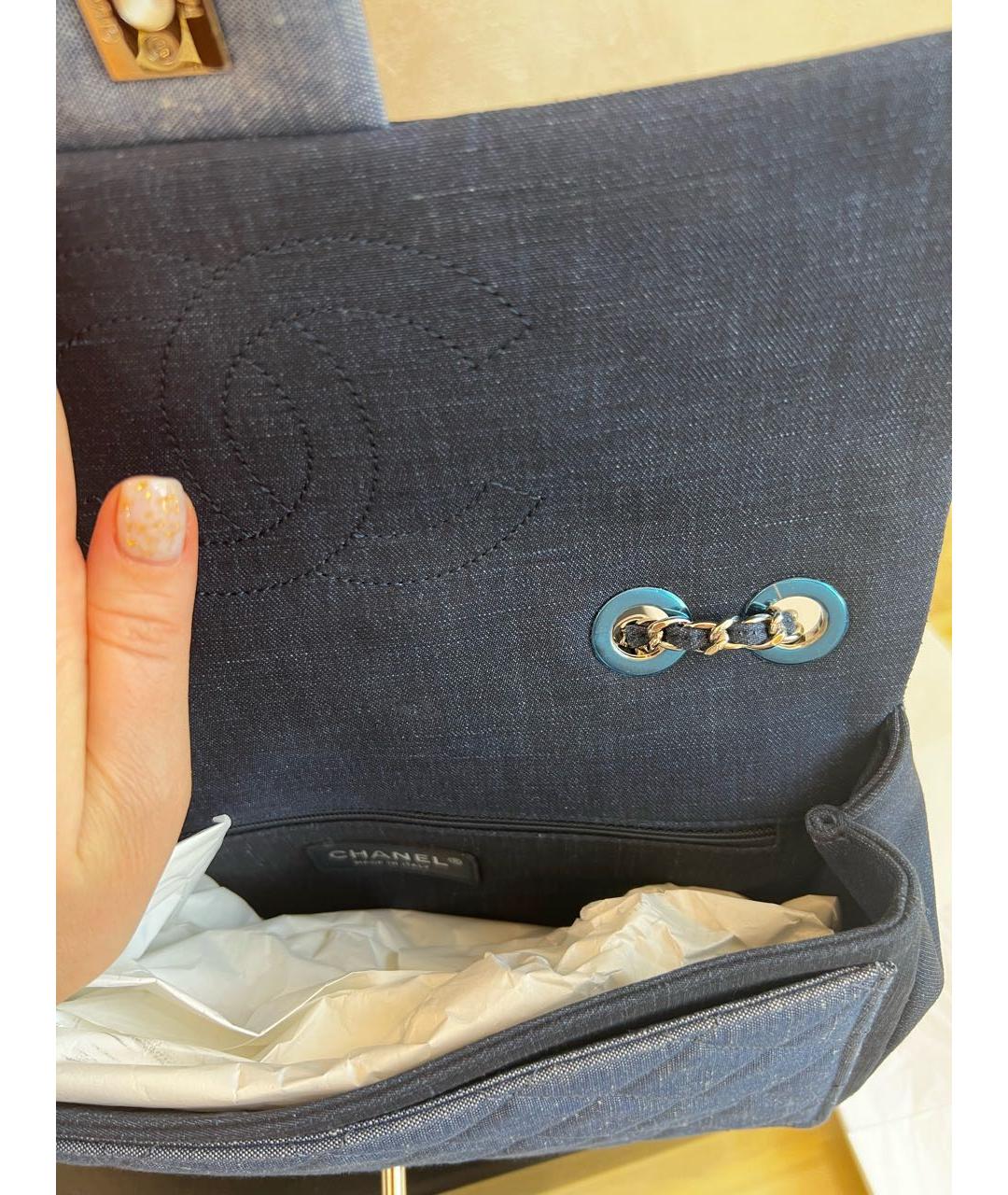 CHANEL PRE-OWNED Синяя деним сумка через плечо, фото 4