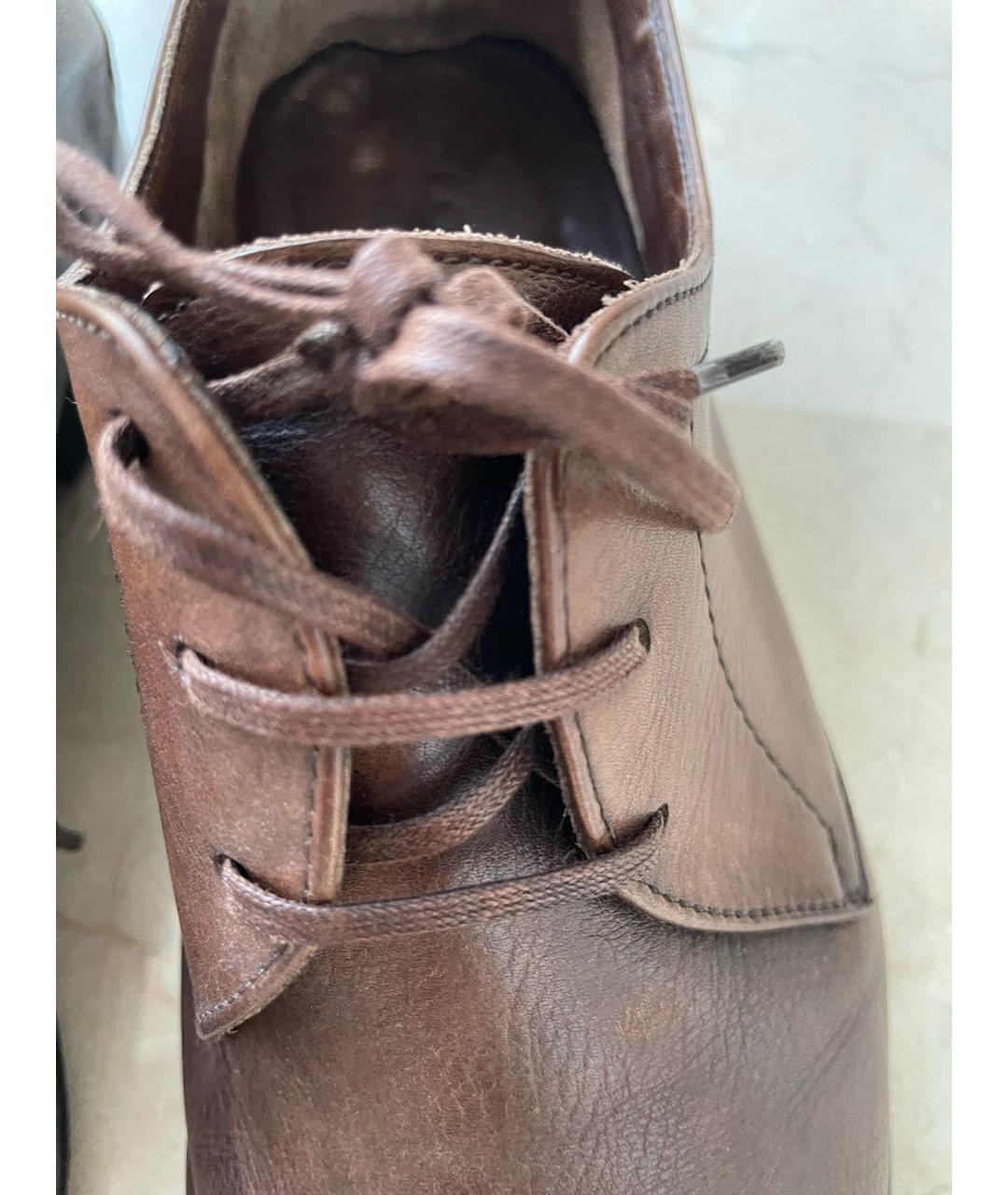 CORNELIANI Коричневые кожаные низкие ботинки, фото 3