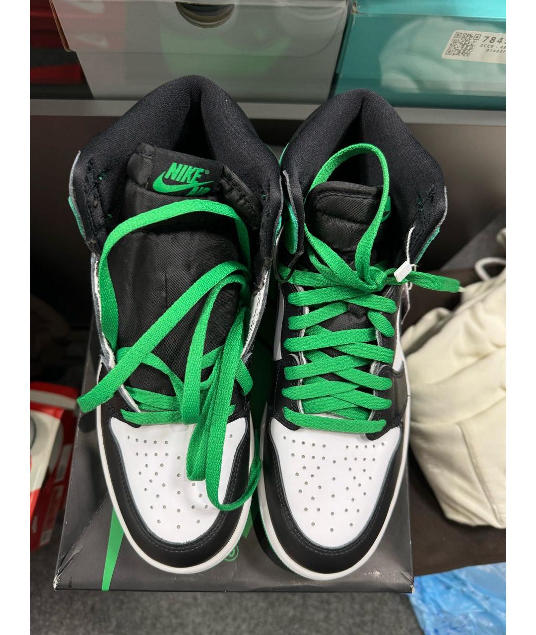 JORDAN Зеленые кожаные высокие кроссовки / кеды, фото 3