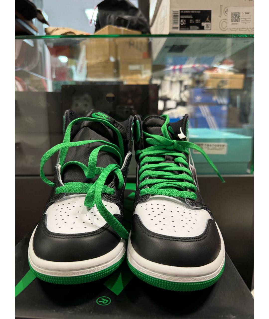 JORDAN Зеленые кожаные высокие кроссовки / кеды, фото 2