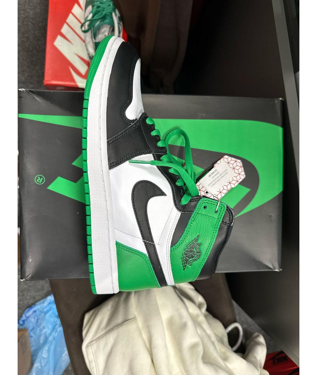 JORDAN Зеленые кожаные высокие кроссовки / кеды, фото 6
