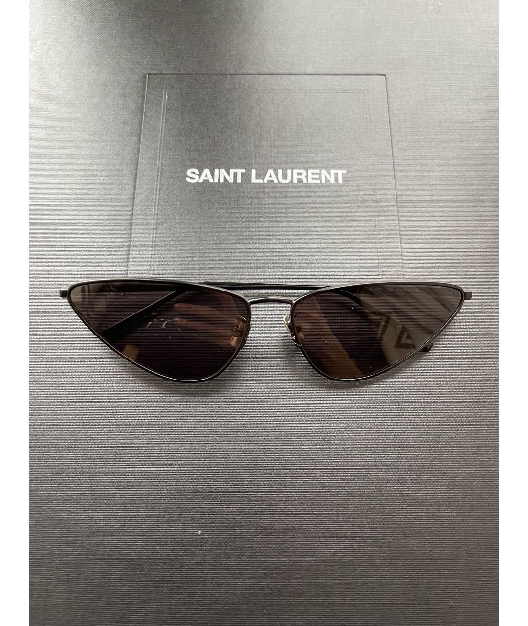 SAINT LAURENT Антрацитовые металлические солнцезащитные очки, фото 5