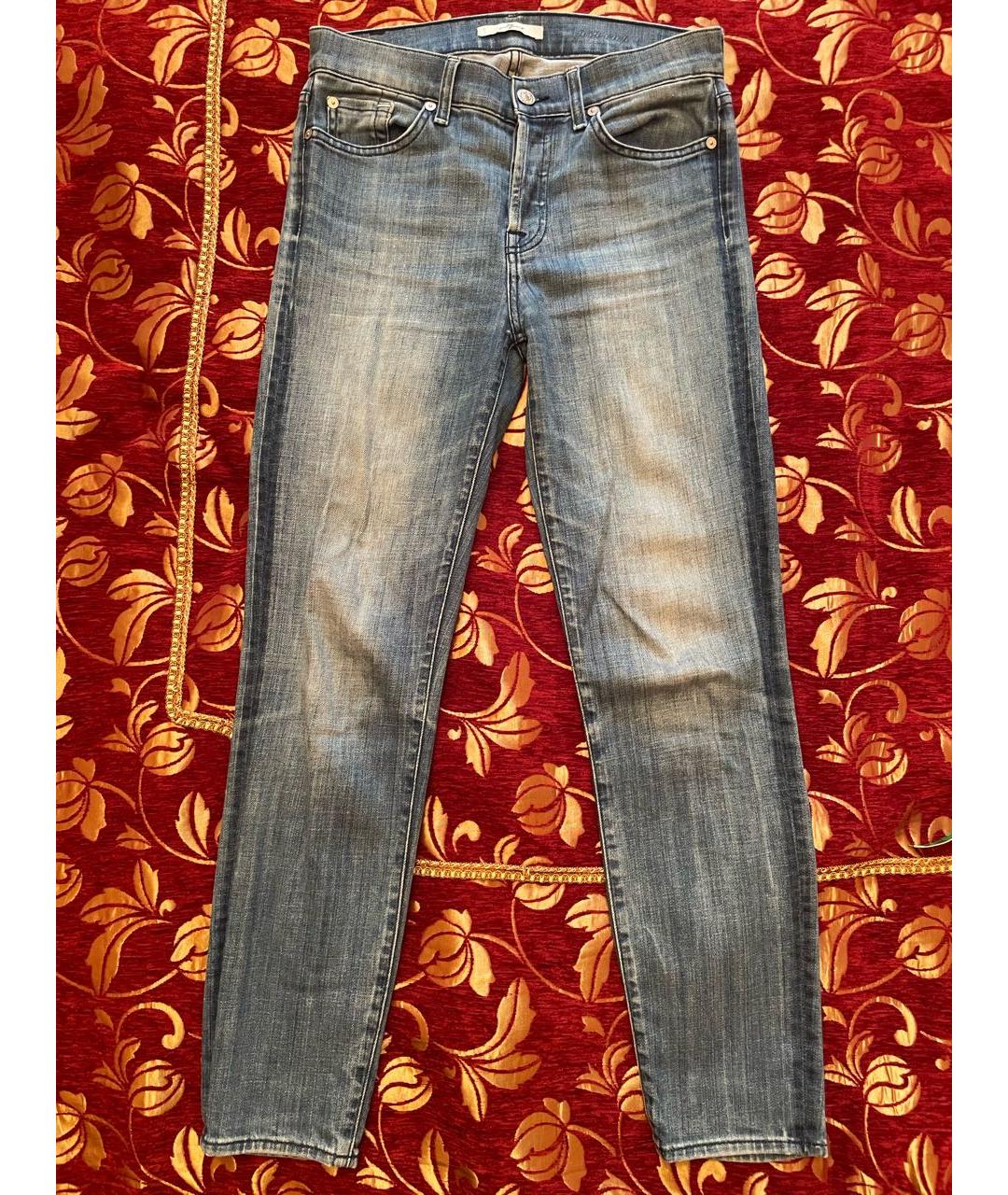 7 FOR ALL MANKIND Голубые хлопковые джинсы слим, фото 8