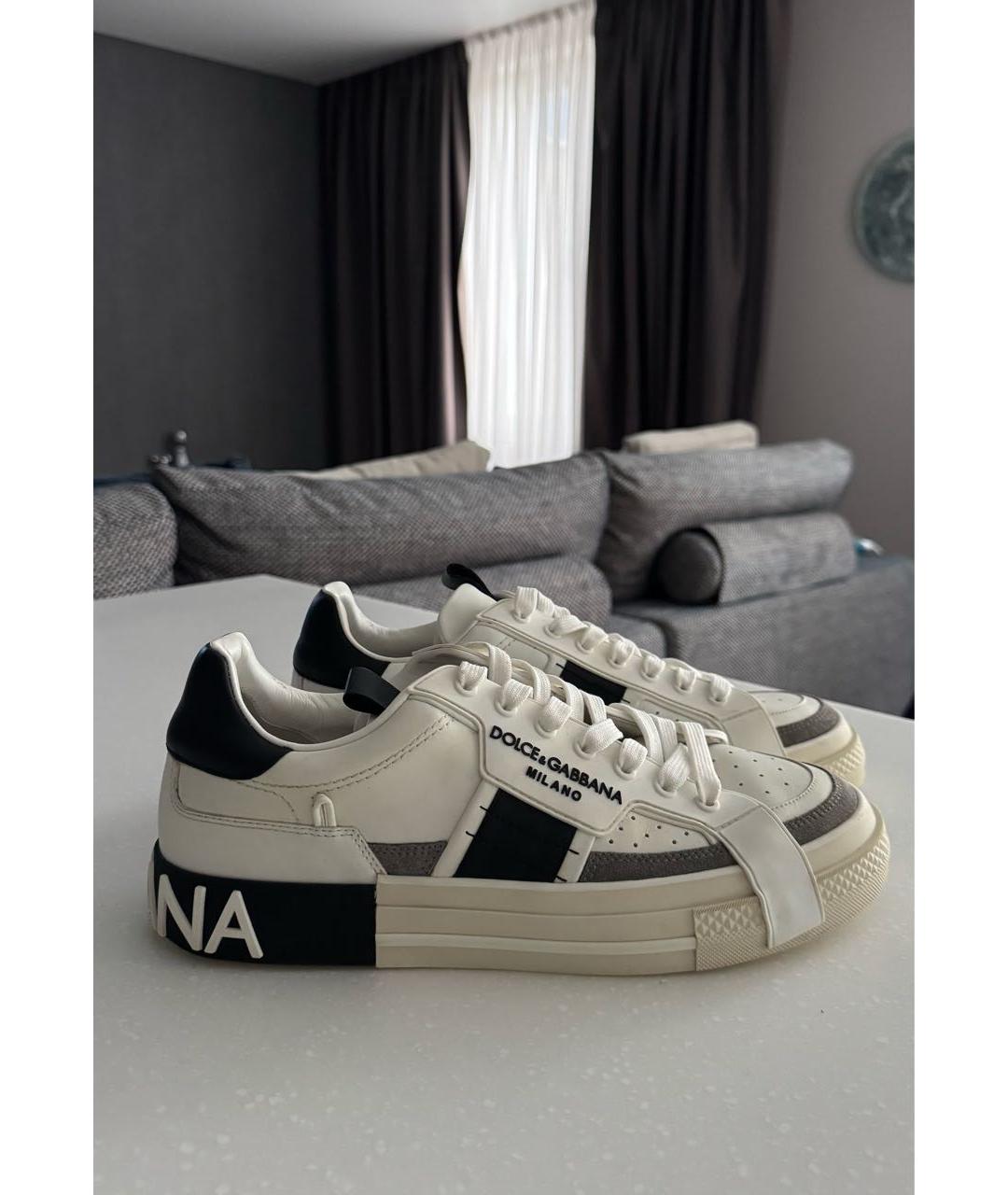 DOLCE&GABBANA Белые кожаные низкие кроссовки / кеды, фото 5