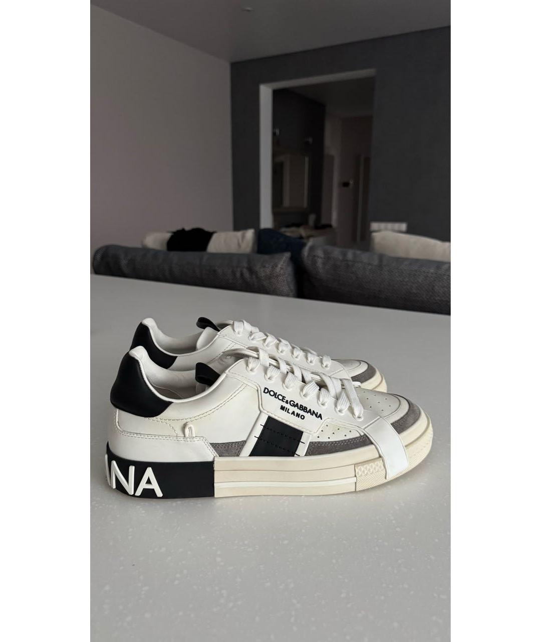 DOLCE&GABBANA Белые кожаные низкие кроссовки / кеды, фото 3