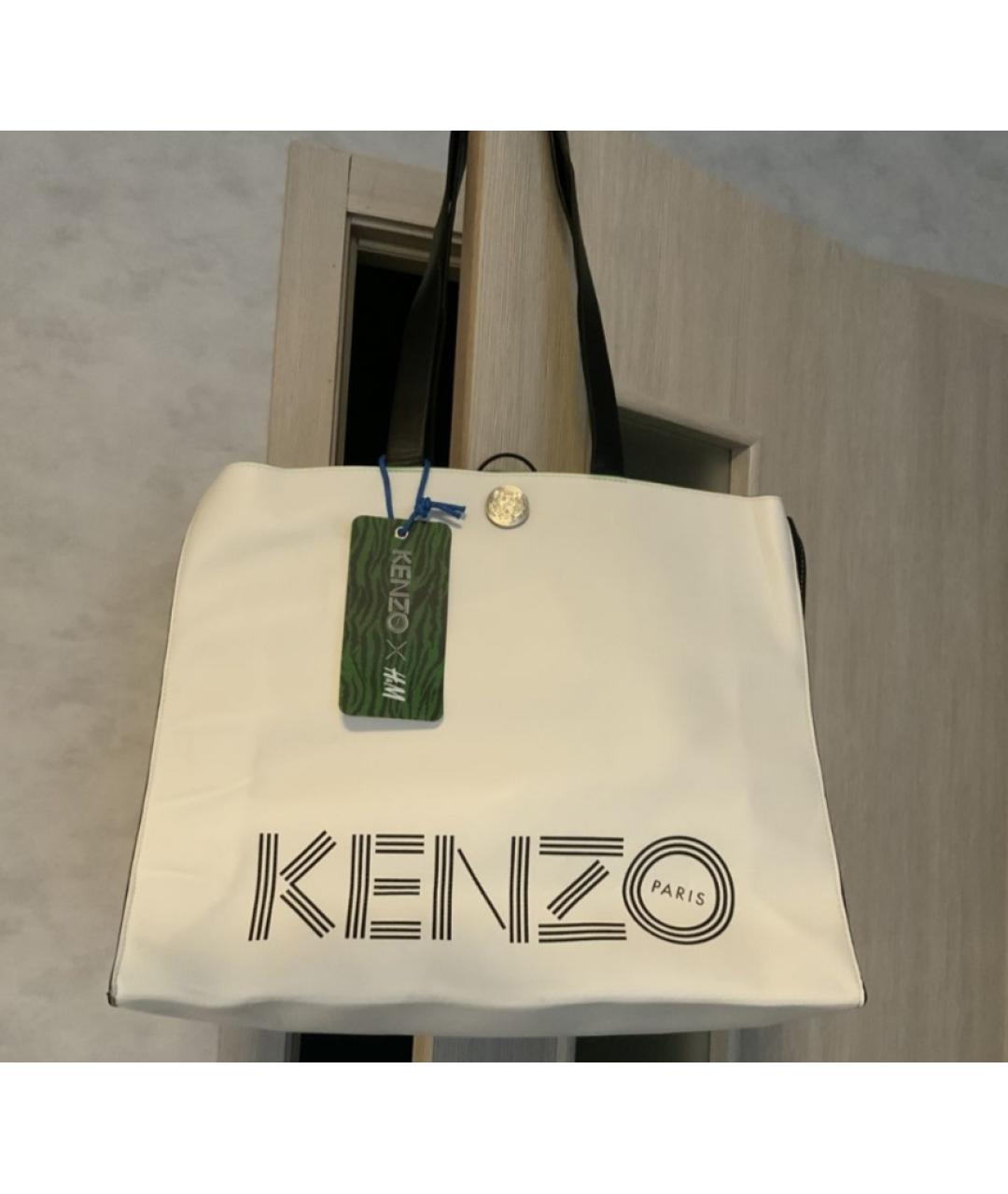 KENZO Белая кожаная сумка тоут, фото 3