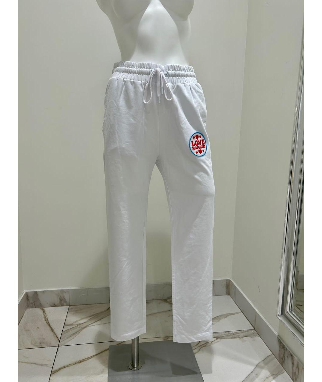 LOVE MOSCHINO Белые хлопковые прямые брюки, фото 5