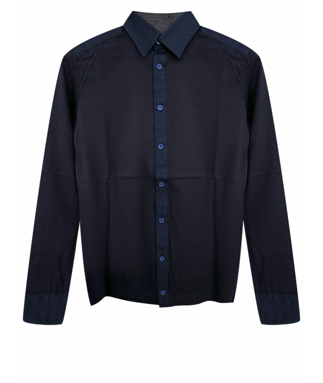 BIKKEMBERGS Темно-синяя хлопко-шелковая кэжуал рубашка, фото 1