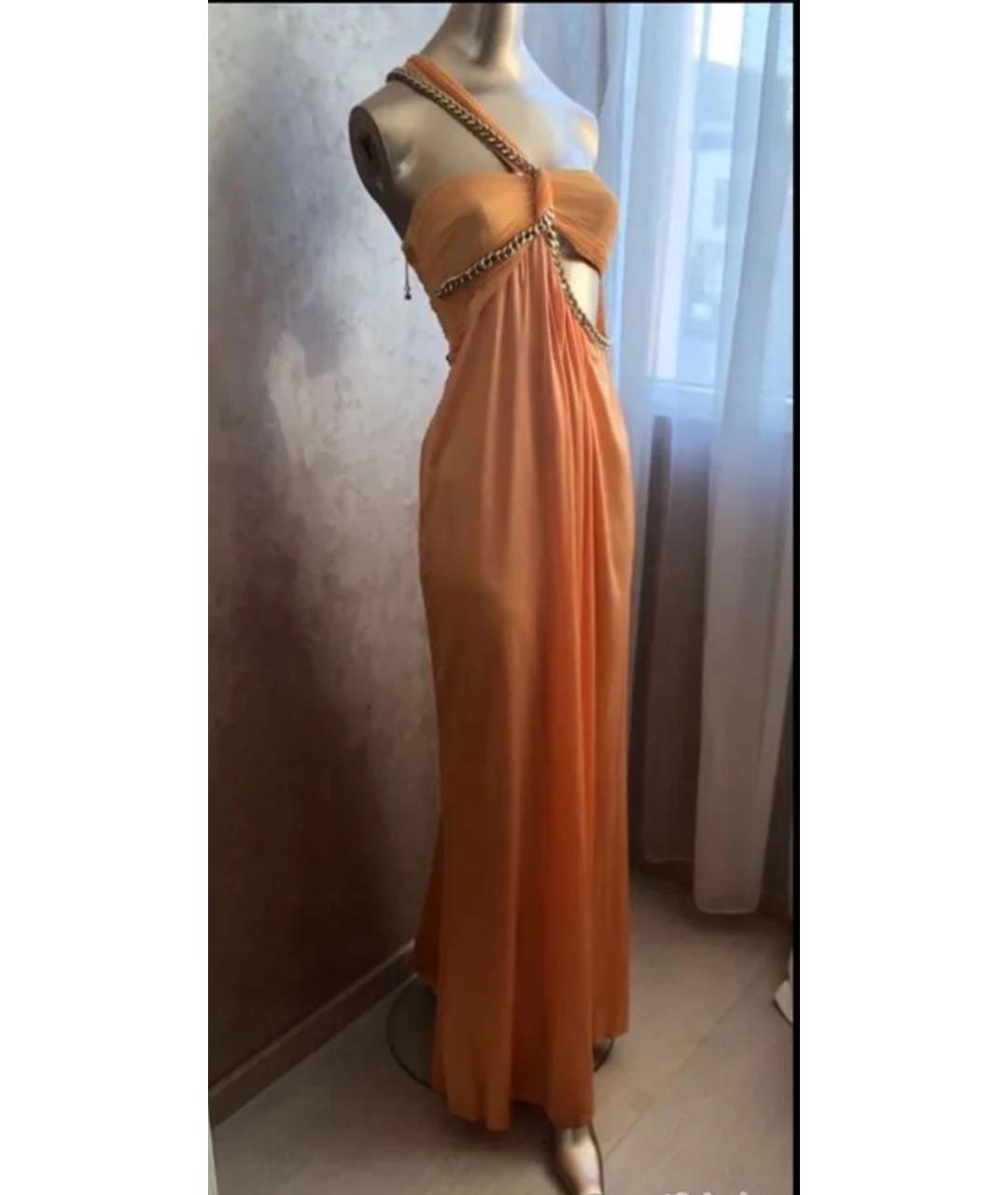 ELISABETTA FRANCHI Оранжевое шелковое вечернее платье, фото 6