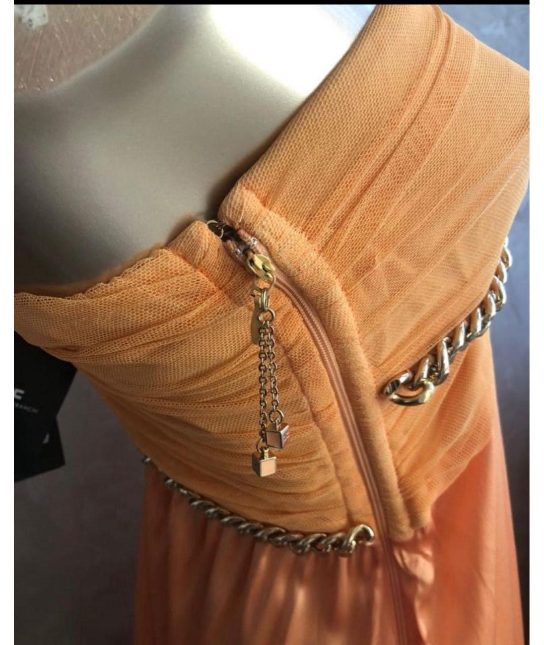 ELISABETTA FRANCHI Оранжевое шелковое вечернее платье, фото 4
