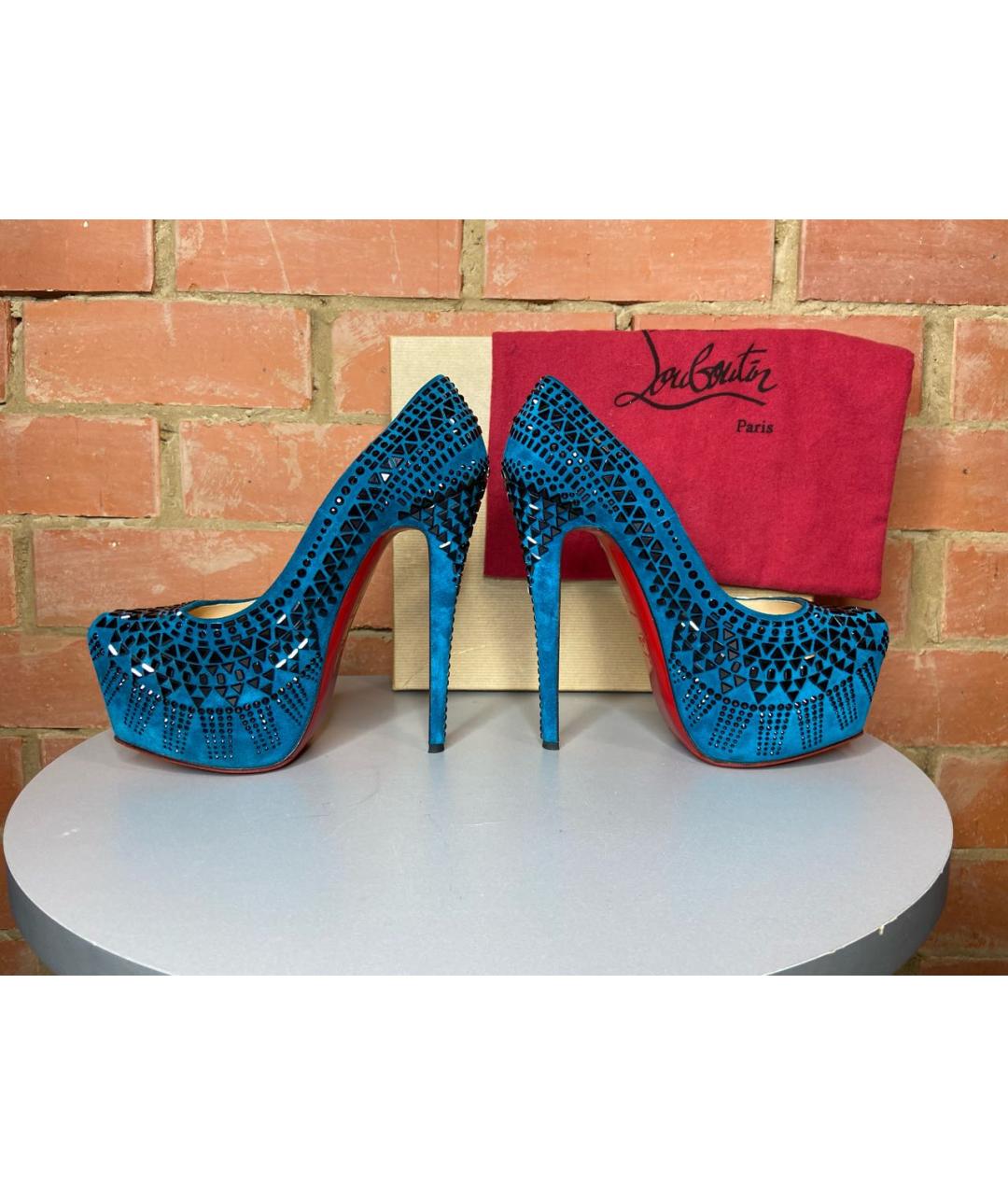 CHRISTIAN LOUBOUTIN Синие замшевые туфли, фото 4