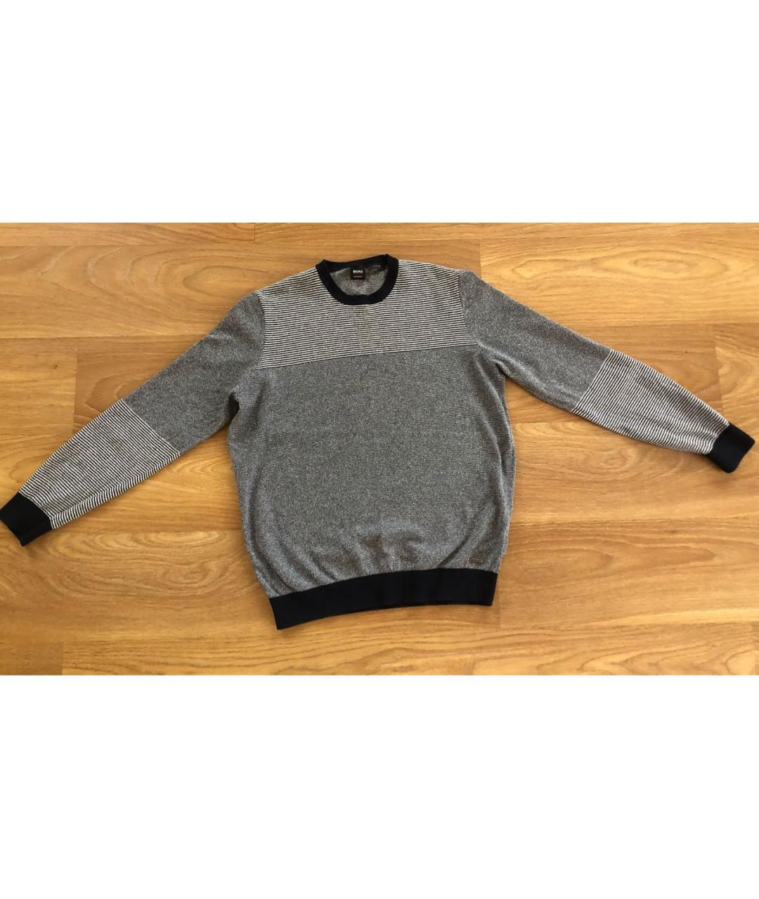 HUGO BOSS Серый хлопко-эластановый джемпер / свитер, фото 7