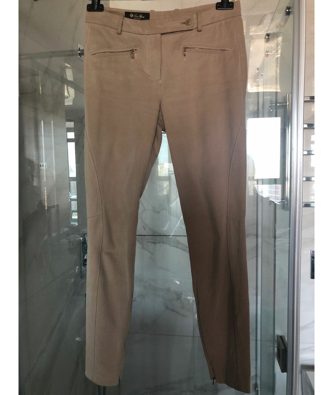LORO PIANA Бежевые хлопко-эластановые брюки узкие, фото 8