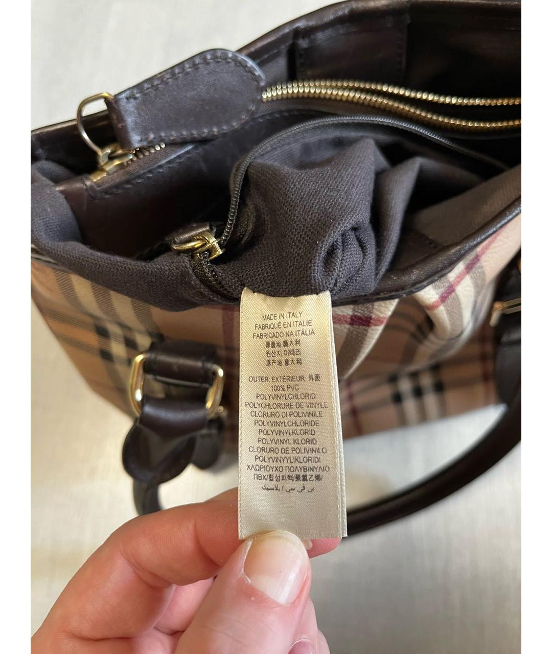 BURBERRY Бежевая сумка с короткими ручками из искусственной кожи, фото 8