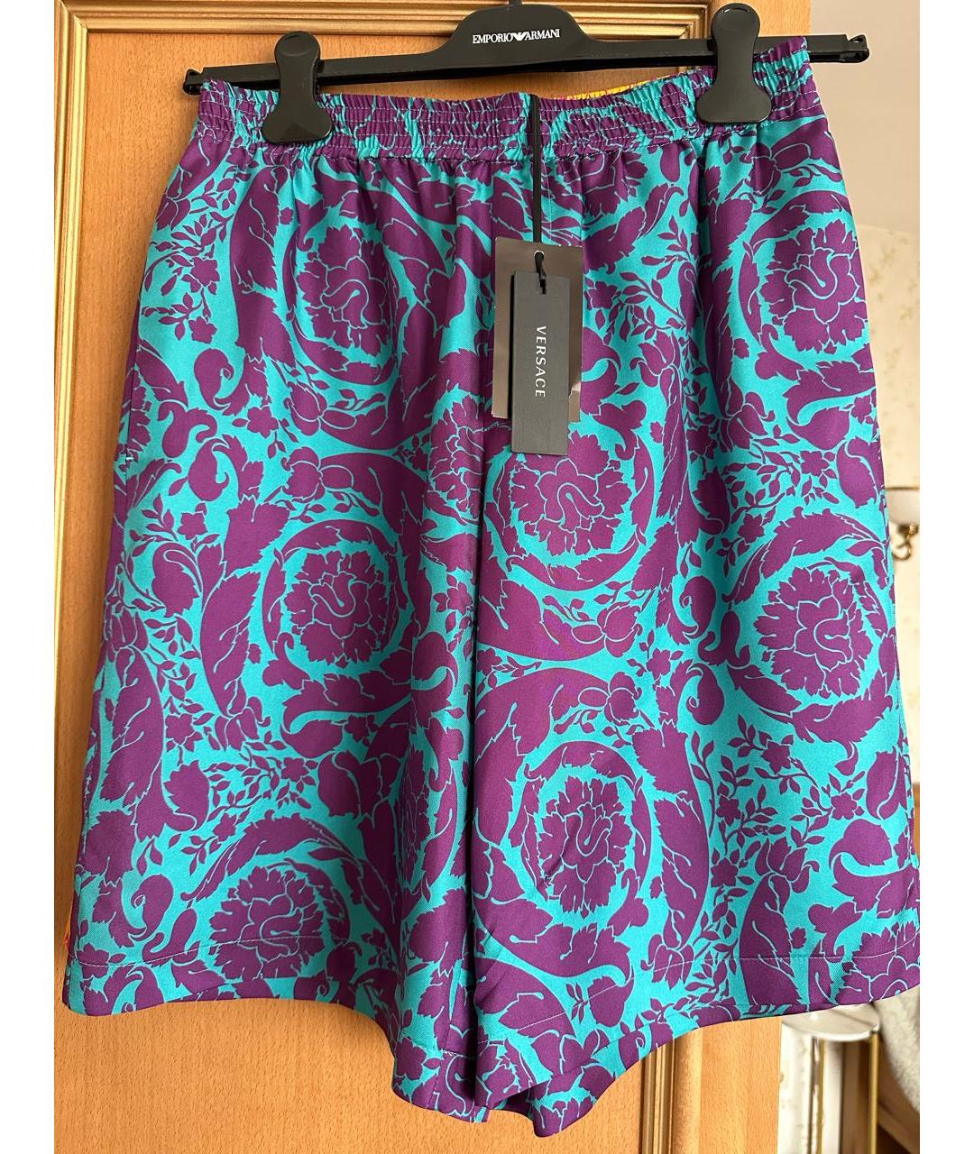 VERSACE Фиолетовые шелковые шорты, фото 6