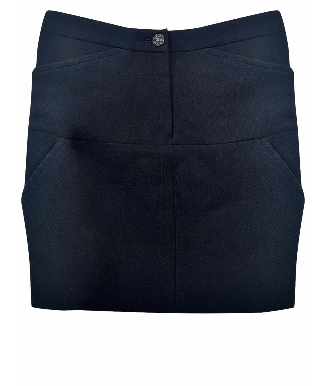 CHANEL PRE-OWNED Черная шерстяная юбка мини, фото 1