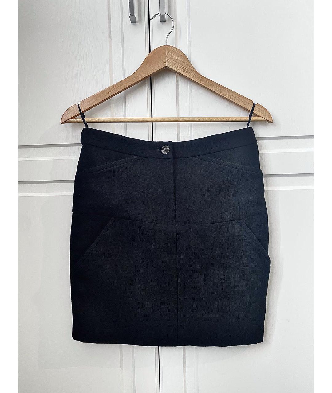 CHANEL Черная шерстяная юбка мини, фото 6