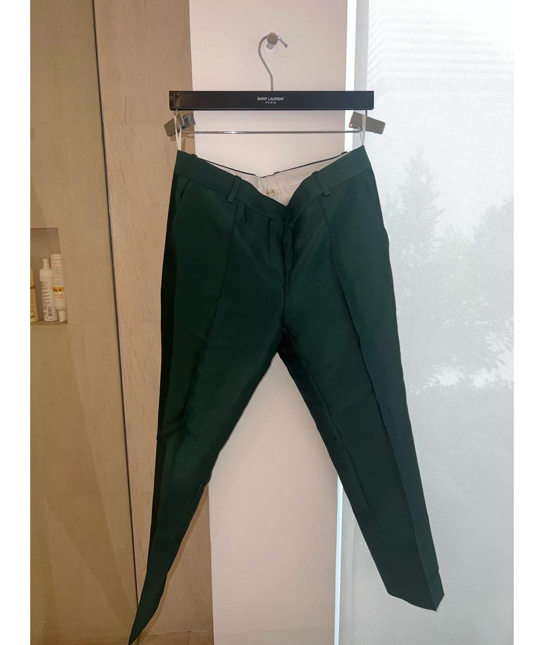 CELINE PRE-OWNED Зеленые креповые брюки узкие, фото 8