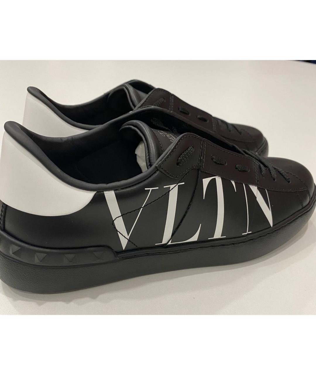 VALENTINO Черные кожаные низкие кроссовки / кеды, фото 4