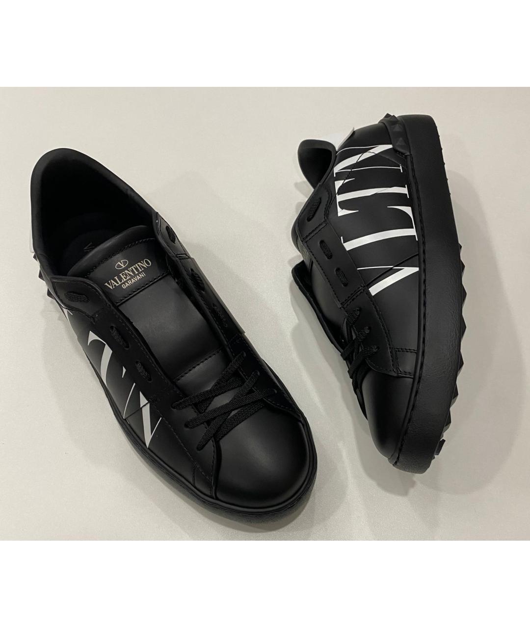 VALENTINO Черные кожаные низкие кроссовки / кеды, фото 2