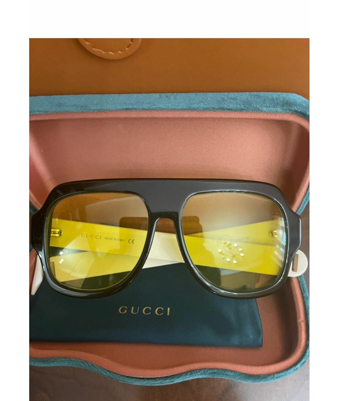 GUCCI Желтые пластиковые солнцезащитные очки, фото 4