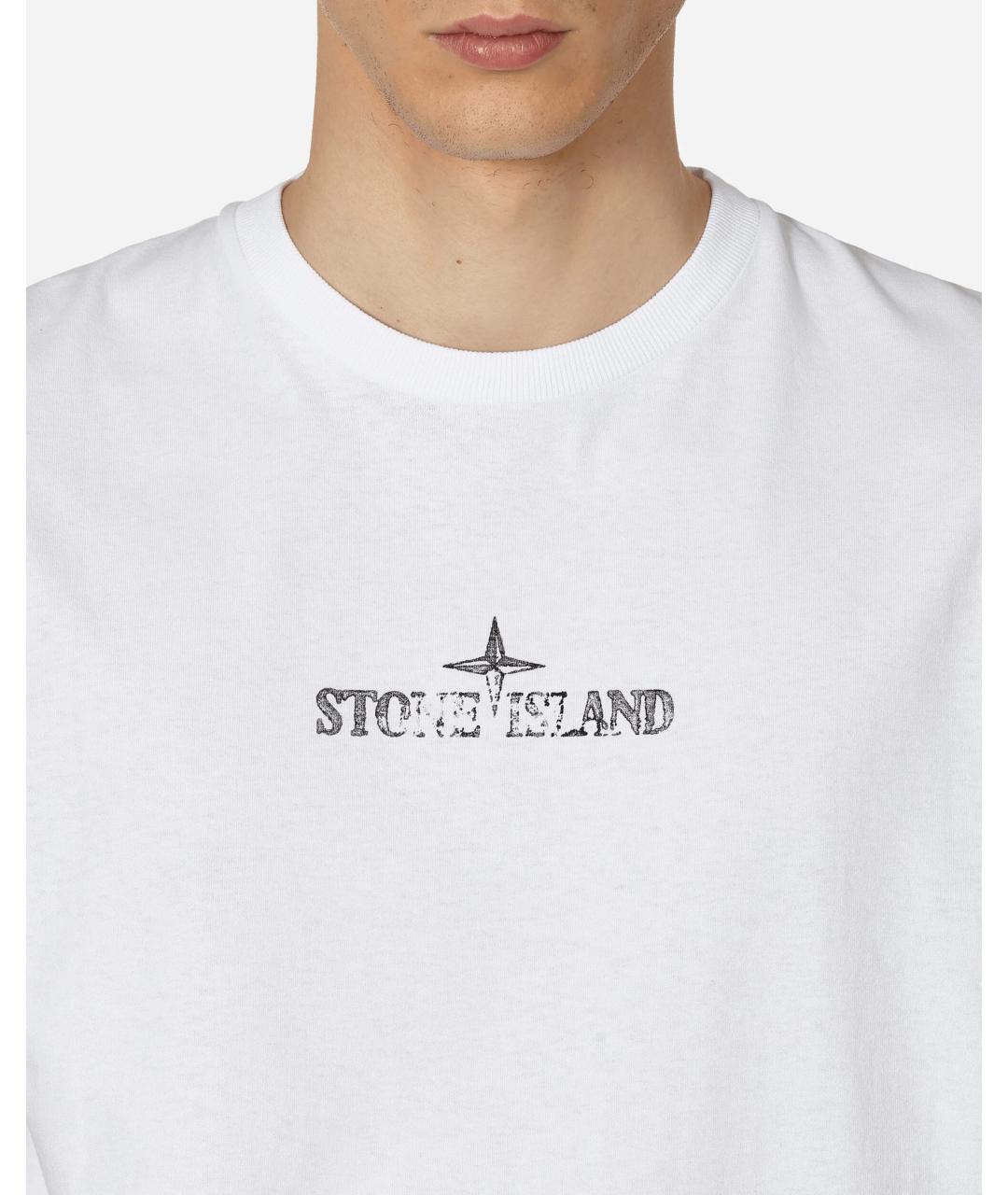 STONE ISLAND Белая хлопковая футболка, фото 4