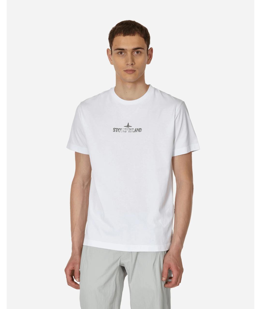 STONE ISLAND Белая хлопковая футболка, фото 2