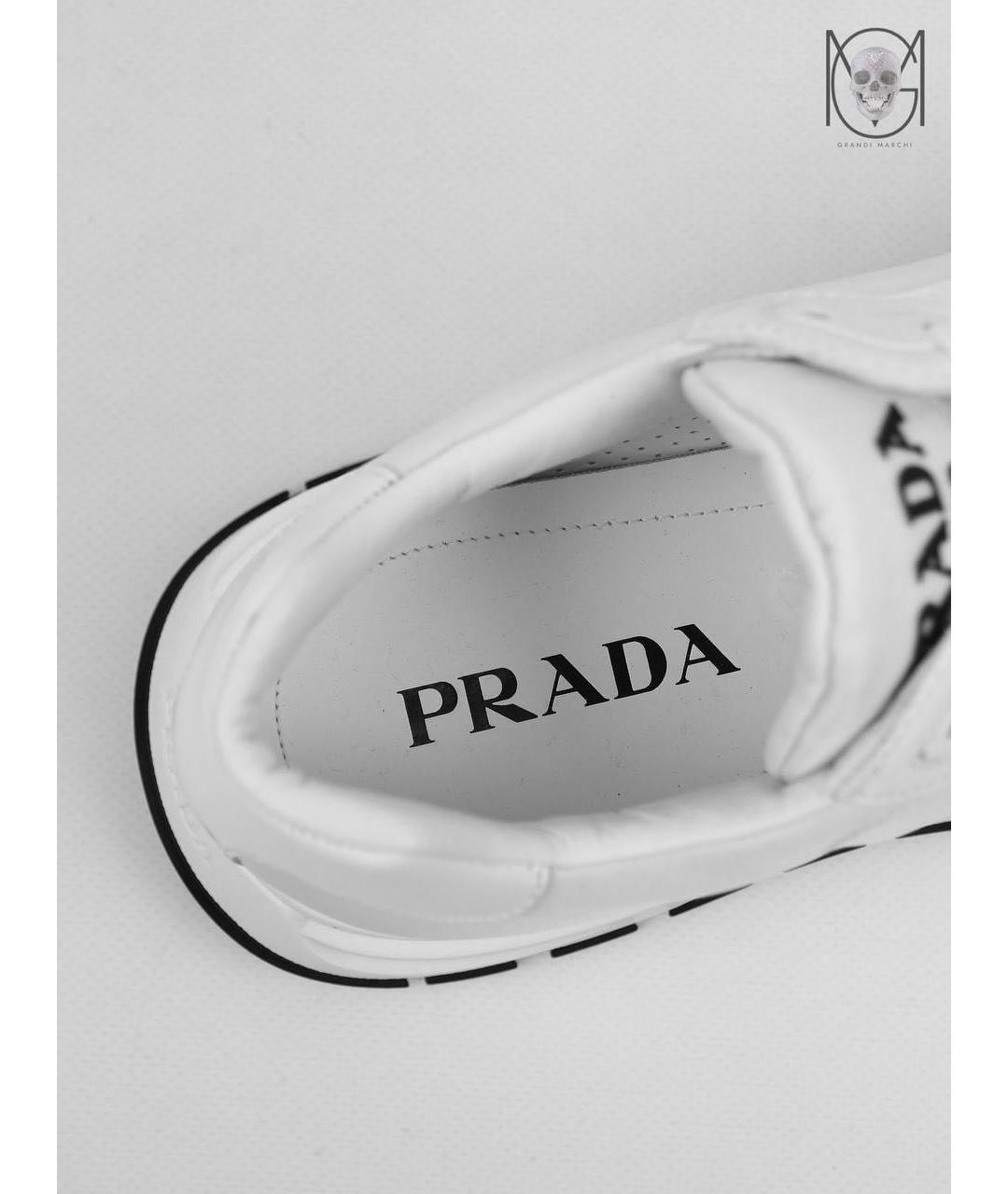 PRADA Белые кожаные низкие кроссовки / кеды, фото 7