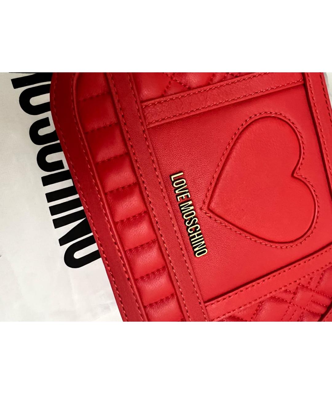 LOVE MOSCHINO Красная кожаная сумка через плечо, фото 4