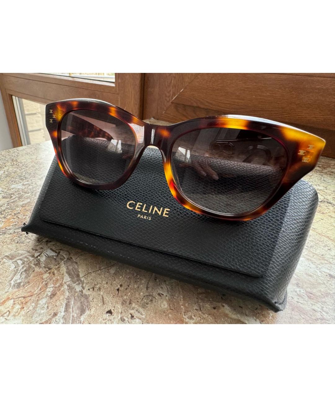 CELINE PRE-OWNED Коричневые пластиковые солнцезащитные очки, фото 4