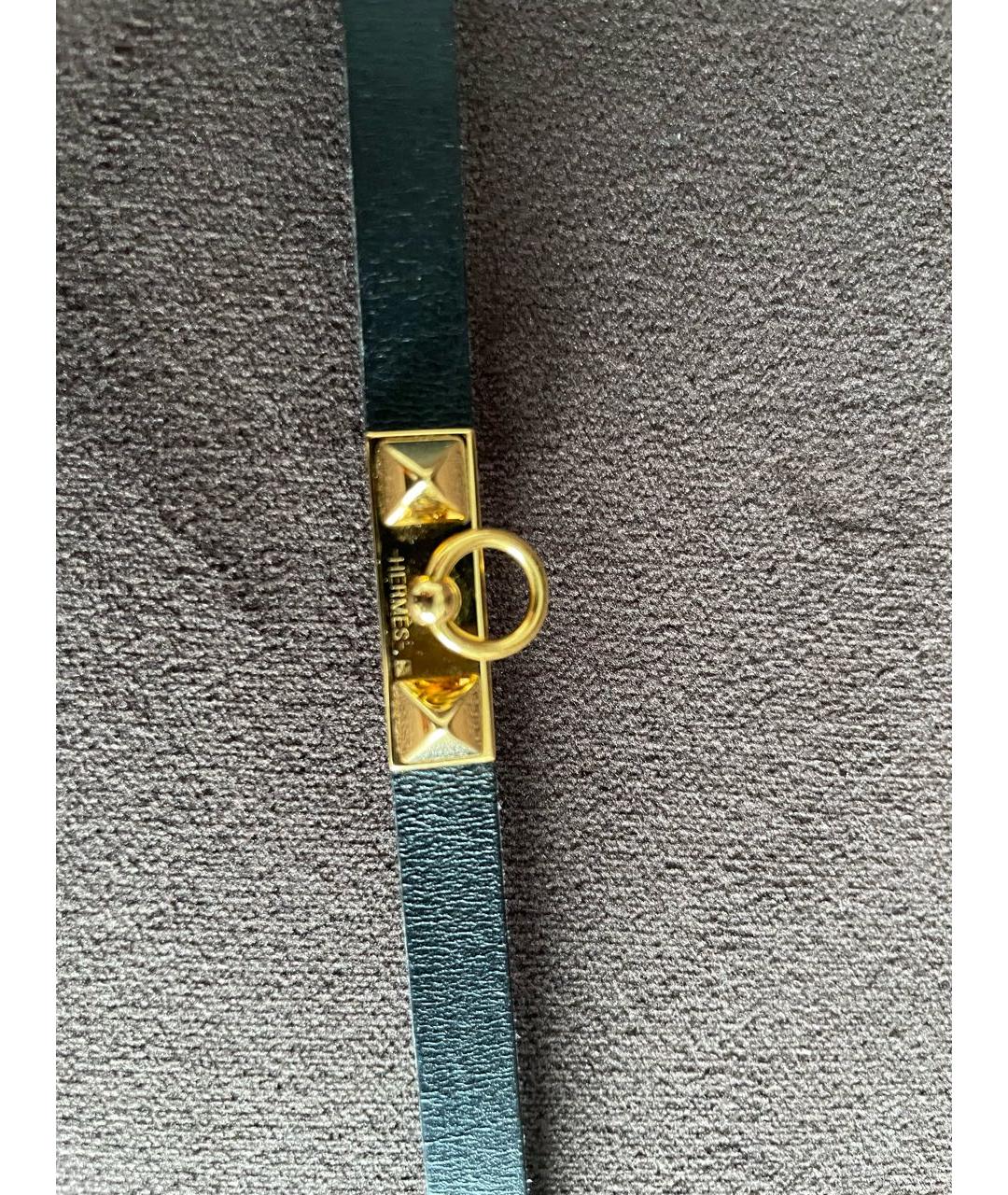 HERMES Черный кожаный браслет, фото 3