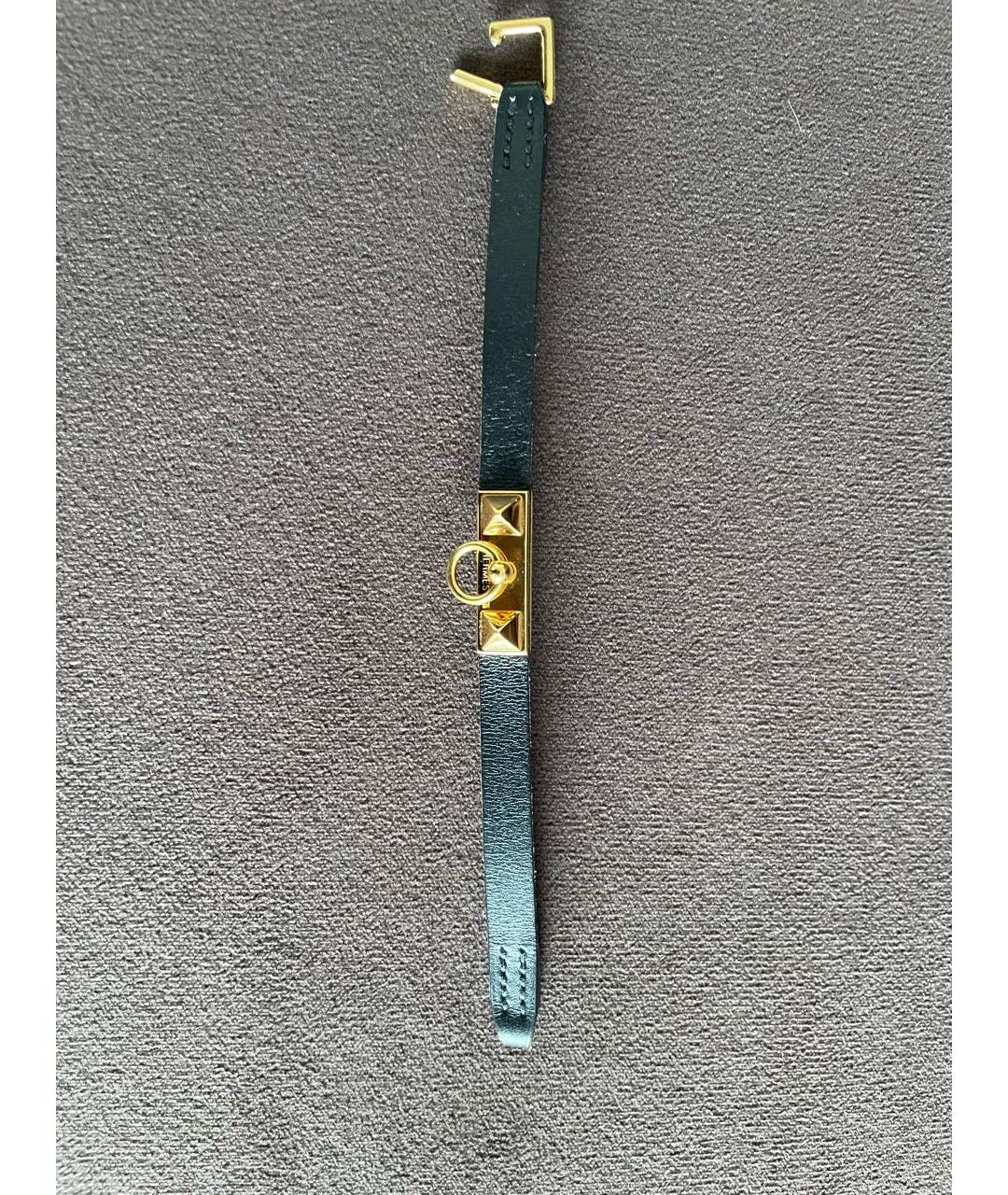 HERMES Черный кожаный браслет, фото 8