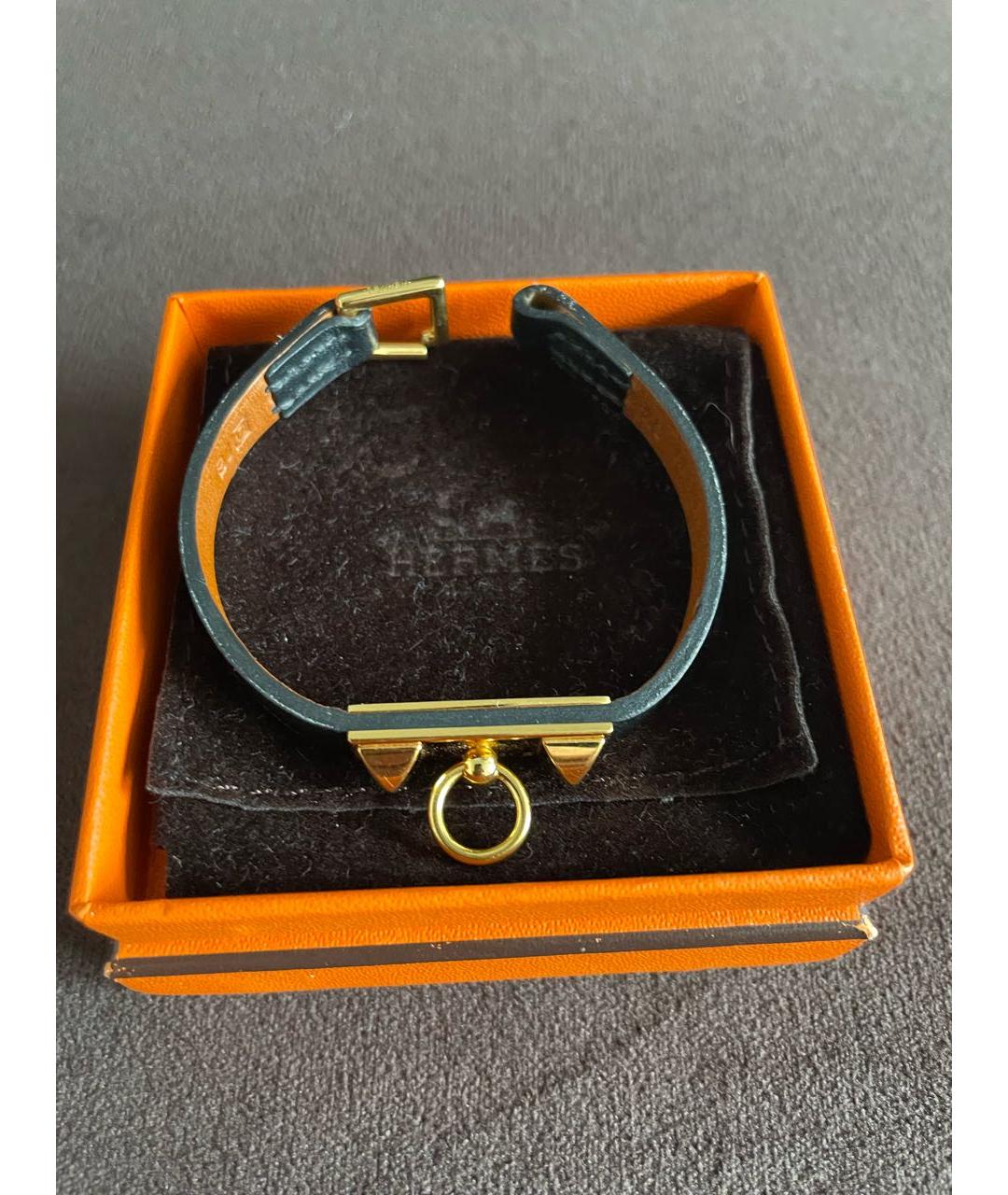 HERMES Черный кожаный браслет, фото 7
