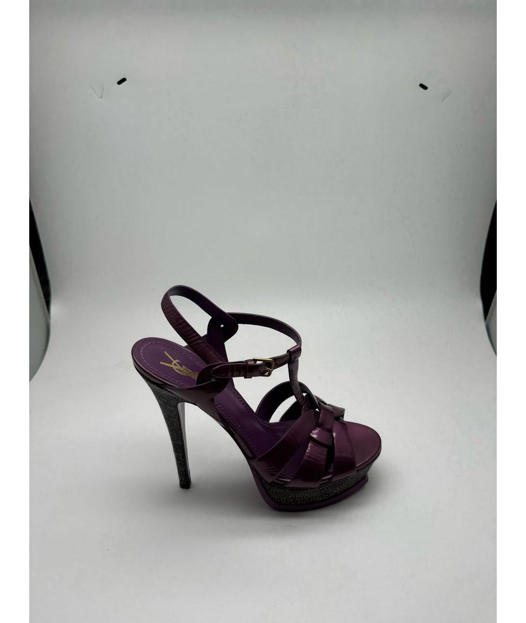 SAINT LAURENT Фиолетовые кожаные босоножки, фото 5