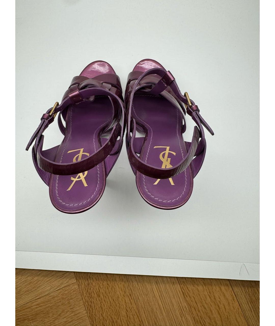 SAINT LAURENT Фиолетовые кожаные босоножки, фото 3