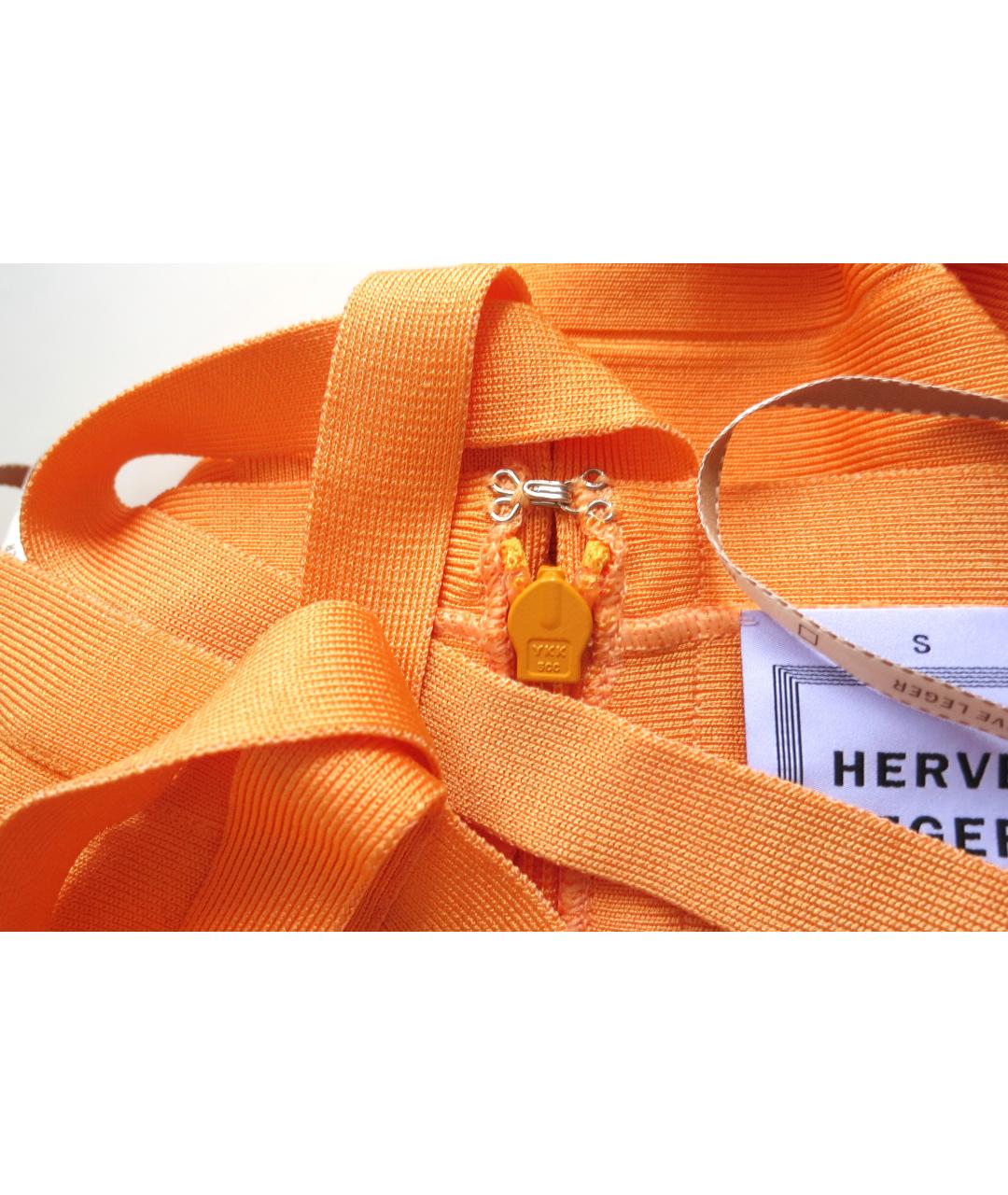 HERVE LEGER Оранжевое вискозное повседневное платье, фото 8